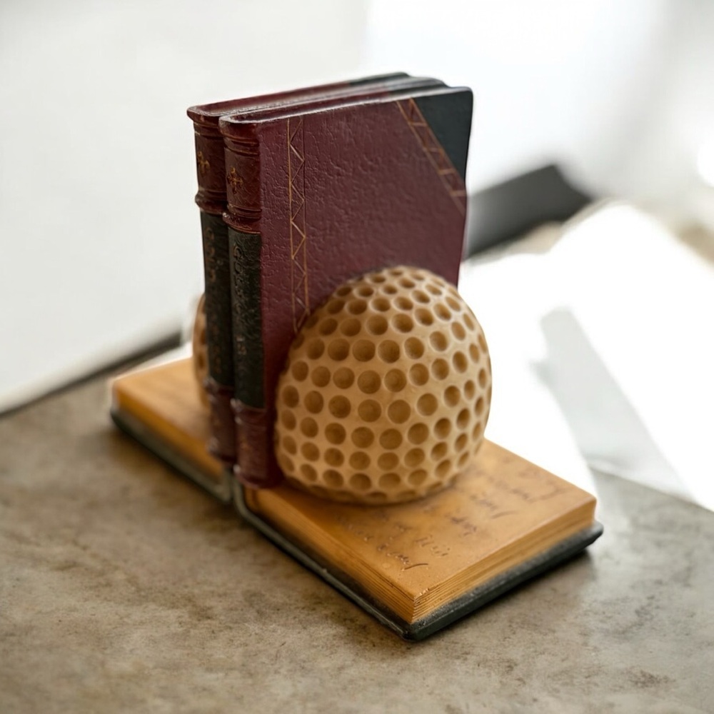 Vintage Golf Ball Bookends White Classic Office Decor - Picture 3 of 6